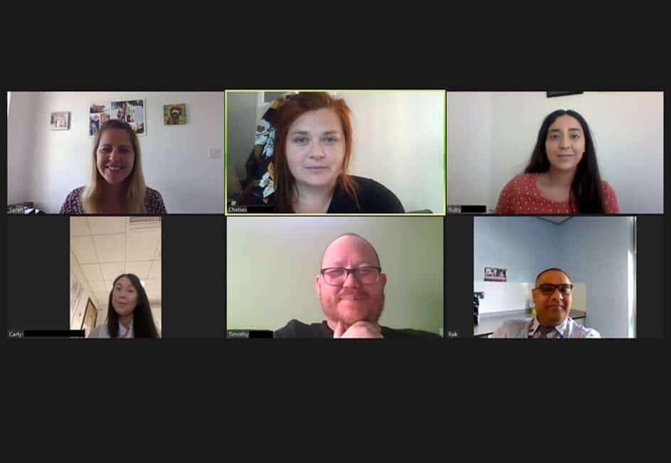 Screen shot from an online meeting with six participants
