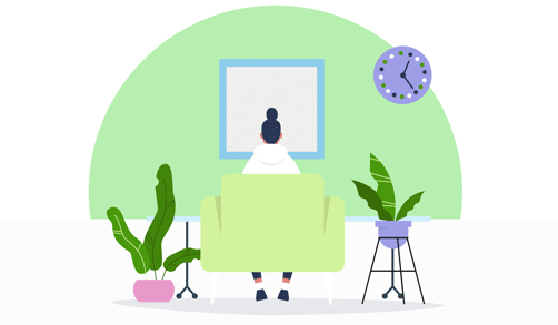 Person working from home with plants and a clock